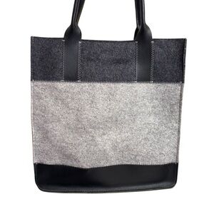Graf & Lantz gray wool and black leather  color block tote bag